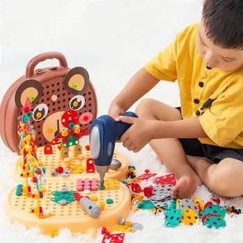 Puurimine Kruvi 3D Loominguline Puzzle Lastele Mõeldud Mänguasjad ehitustellised Lapsed DIY Multikas Loomade Elektri Komplekt Poistele Haridus-Kingitus  5