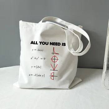 Fashion Shopping Bag Matemaatika Kott Lõuend Kõik, Mida Vajame, On Armastus Matemaatika Graafiline Reisi Ladustamise Õlakott Raamatukest, Kott  5