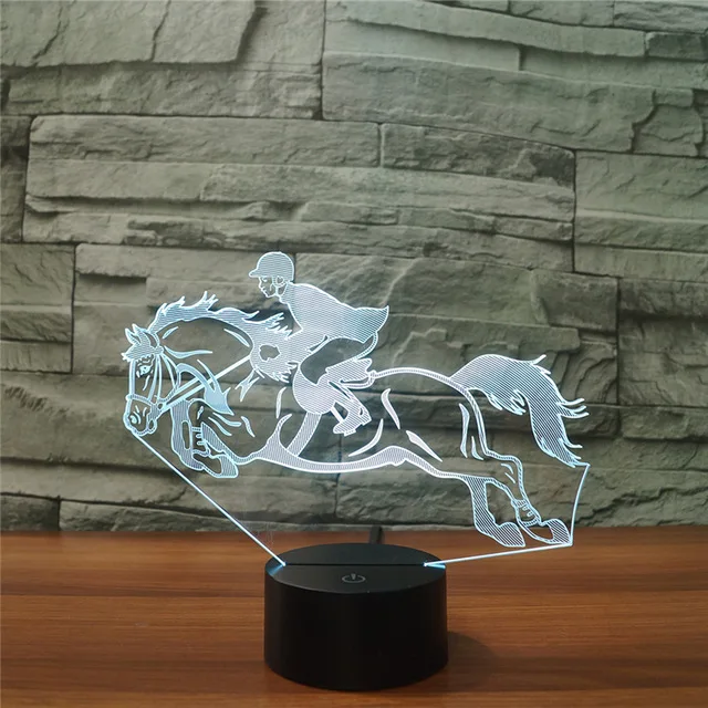 Lahe Ratsutamine Hobune 3D Öö Valguses Vahendite Lambi 7 Värvi LED USB 3D Illusioon Lamp Home Decor For Kids Mänguasi Kingitus