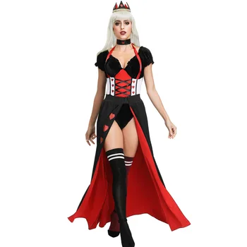 Queen of Hearts Kostüüm Halloween Naiste Punane Kuninganna Iracebeth Cosplay Kostüüm  10