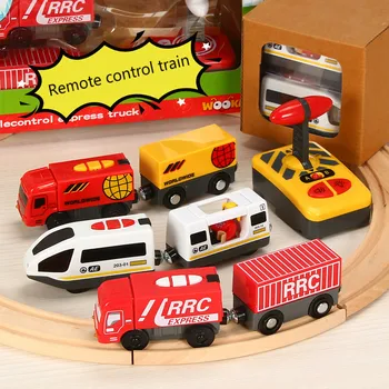 Kaugjuhtimispult RC Elektriline Väike Rongi Mänguasjade Komplekt Ühendatud Puidust Raudtee Huvitav kingitus Lastele  10
