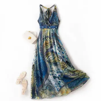 22 Uus Mood 8mm Mooruspuu Siidist Kleit Naiste Kõrge Kvaliteedi Elegantne Daam Suvel Looduslik Kangas Beach kleidid Sinine  10