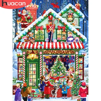 HUACAN Diamond Maali Maja Pood Pilte Kive 5D DIY Tikandid ristpistes Mosaiik Jõulud Kodu Kaunistamiseks  10