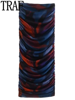 TRAF Ruched Tülli Seelik Naine Printida Kõrge Vöökoht Pikad Seelikud Komplekti Bodycon Silma Seelik Naiste 2022 Streetwear Sügisel Pingeline Seelik  10