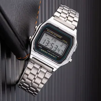 Vaadata Naiste Luksus Square Digital Watch Roostevabast Terasest Watchband Led Bussiness Elektrooniline Käekell Meeste Ja Naiste Kuldne Vaadata  10