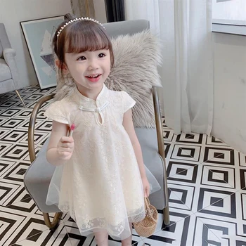 2021 Suvel Kids Kleit Tüdruk Hiina Stiilis Beebi Tüdrukud Printsess Kleit Väikelapse Lapsed Riided Ketta Lukk Cheongsam Kleit  5