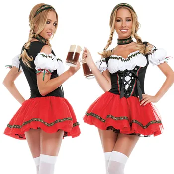 Carnival Oktoberfest Dirndl Kostüüm Saksamaa Õlu Neiu Kõrts Tüdruk Naiskelner Riided Cosplay Halloween Kostüüm Pool Kleit  10