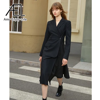 AEL Must Võltsitud Kaks-töö Õhuke Kleit naistele Dekonstruktsioon Pioneer Disaini Mõttes-Line Särk, Seelik Naine Streetwear  5