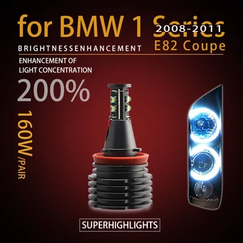 160W Valge 7000K H8 LED Angel Eyes Ringi Sm-i Pirnid BMW 2008-2011 1-Seeria E82 Kupee Super Ere  10