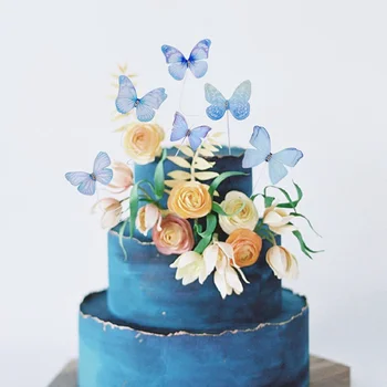 Happy Birthday Cake Torukübar Haldjas Sinine Net Lõng Liblikas DIY Mitmevärviline Liblikas sõbrapäeva Sünnipäev Kook Küpsetamine Decor  10