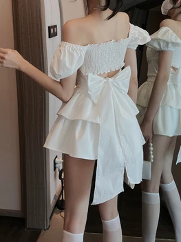 2022 Valge Seksikas Backless Mini Kleit Naiste Korea Fashion Vabaaja Elegantne Pool Kleit Naine Ruffle Kawaii Lolita Pool Y2k Kleit  4