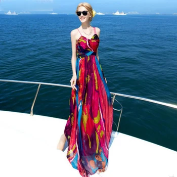 Bogeda Shell Puhtast Siidist Kleit Naiste Blue Print kleit Suvel Uus Muster Spagetid Rihm Kleit Lady Beach Riided Tasuta Shipping  5