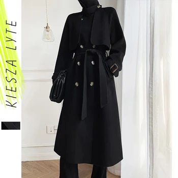 Must Pikk Villane Mantel Naistele 2020 Uue Briti Stiilis Elegantne Hepburn Villased Mantlid Jope Office Lady Ülerõivad Kõrge Kvaliteediga  10