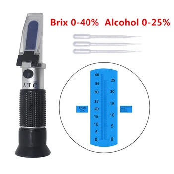 Pihuarvuti Alkoholi Refraktomeetri 0-40% Brix 0-25% Alcoholometer Veini Suhkru Kontsentratsioon Arvesti ATC -  10