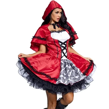 Pluss Suurus Karneval Halloween Lady Little Red Riding Hood Kostüüm Classic Vintage Clubwear Mängida Sobiks Cosplay Kostüüm Pool Kleit  5