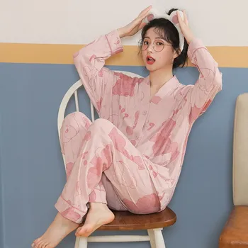 Naiste Pidžaama Komplekt Tüdruk Sleepwear Pijama Pikk Naiste Pidžaamad Ülikond Naiste Riided Määra Uus Nightwear Hingav Mugavuse Ülikond  5