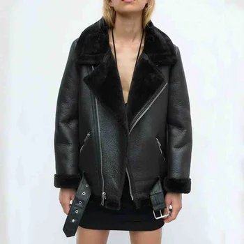 Naiste Nahk Jope Talveks Kõrge Kaelusega Lukuga Paksenenud Soe Puuvillane Mantel Fashion Street Suundumusi Naine Outwear Riided  5