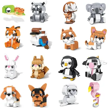 3D DIY Mini Loomade Plokid, Orav, Koer, Tiiger, Küülik Pingviin Öökull Koala Pesukaru Lind Flamingo Loominguline Hoone Telliskivi Mänguasi Lastele  5