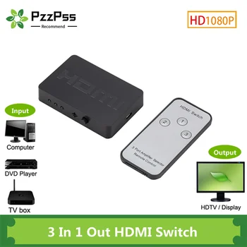PzzPss HDMI Splitter 3-Port Hub-Box Auto Lüliti 3 In 1 Out Vahetaja 1080P HD 1.4 Kaugjuhtimispult Projekti HDTV XBOX360, PS3  0
