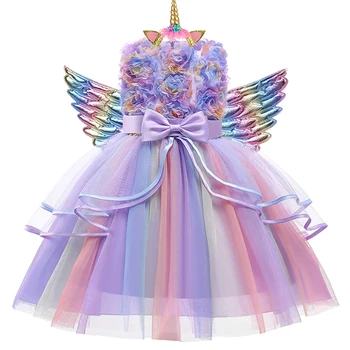 Ükssarvik väike tüdruk tutu Vikerkaar horse Printsess kleit Laste Halloween jõulupidu cosplay kostüüm ingel tiivad värv  10