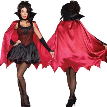 Naiste Sexy Gooti Vampiir Kostüüm Täiskasvanud Daamid Halloween Klassikaline Vampiir Rolli Mängida Pool Fancy Dress Up Ühtne Komplekt koos Cabo  10