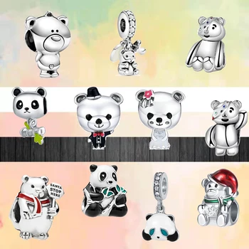 Uusim Armas Jõulud Kandma Pulm Karu Panda Ripats Helmed Sobivad Originaal Pandora Charms Hõbeda Värvi Käevõru DIY Naiste Ehted  10