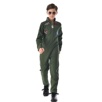 Laste Lahe Ameerika Õhujõud Piloot Cosplay Vormirõivad, Määra Armee Roheline Sõjaväe Piloot Kombekas Halloween Kostüüm Poiss  0