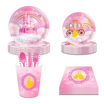 Princess Castle Roosa Ühekordsed Nõud Plaadid Cup Pulmi, Sünnipäeva Decor Baby Shower Tüdruk 1. Sünnipäeva Tarvikud  10