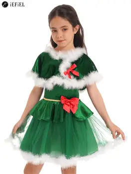 Lapsed Tüdrukud Jõulud Elf Kostüüm Xmas Puhkus Jõuluvana Abimees Tants Joonis uisutamist Tulemuslikkuse Tülli Tutu Kleit Cabo  3