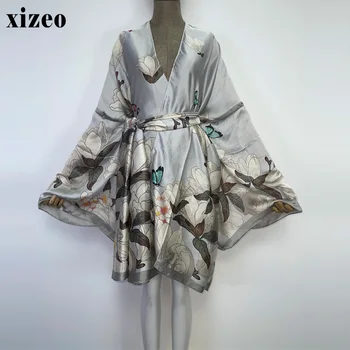 XIZEO 2022 Suvel Naiste Kampsun, seal kaftan mood seksikas Boho-Aafrika Puhkus vaba suurus pikad Varrukad Silk tunne kimono vöö koos  10