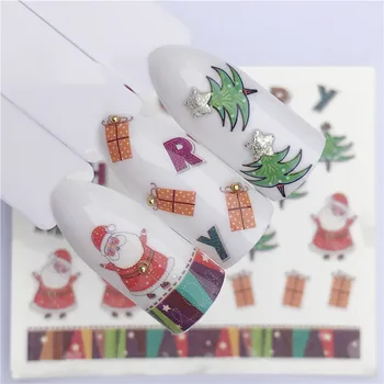 1 Leht 3D Küünte Kleebised Jõulud Santa Klausel Hirv Wrapid Decal Liim Nippi Maniküür Liugur Võlu Nail Art Teenetemärgi  10