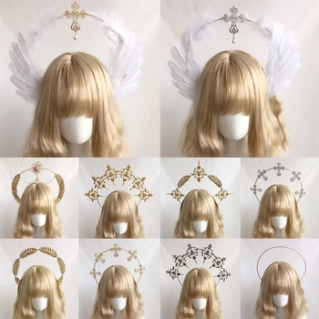 Halo Crown Headpiece Gooti Lolita KC Headdress Ingel Sulgedest Tiivad Halo Jumalanna Peapael Headdress Tarvikud  10